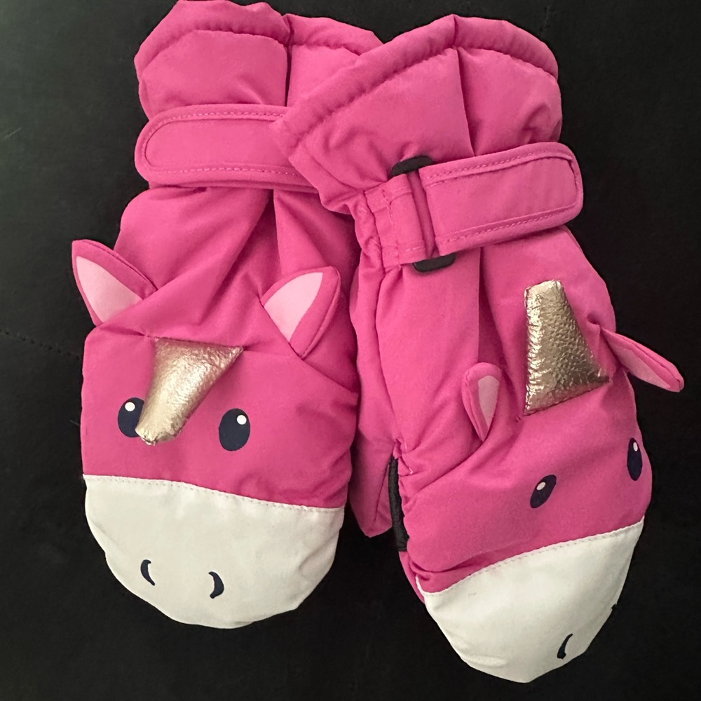 Bright Pink Unicorn Mittens with Soft Material and Adjustable Cuffs